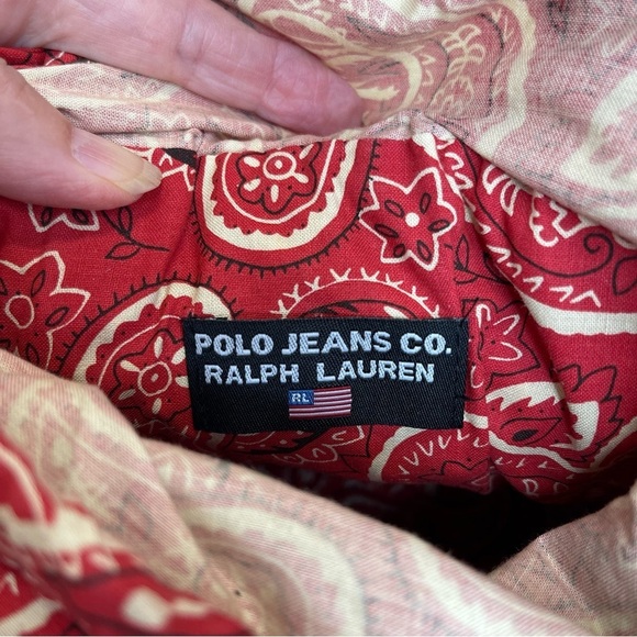 Polo Ralph Lauren VTG Raffia Small Shoulder bucket Bag bandanna interior Y2K - Picture 5 of 10